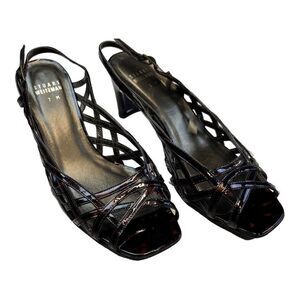 Stuart Weitzman Tangle Square Toe Patent Leather Strappy Sandals Tortoise Size 7